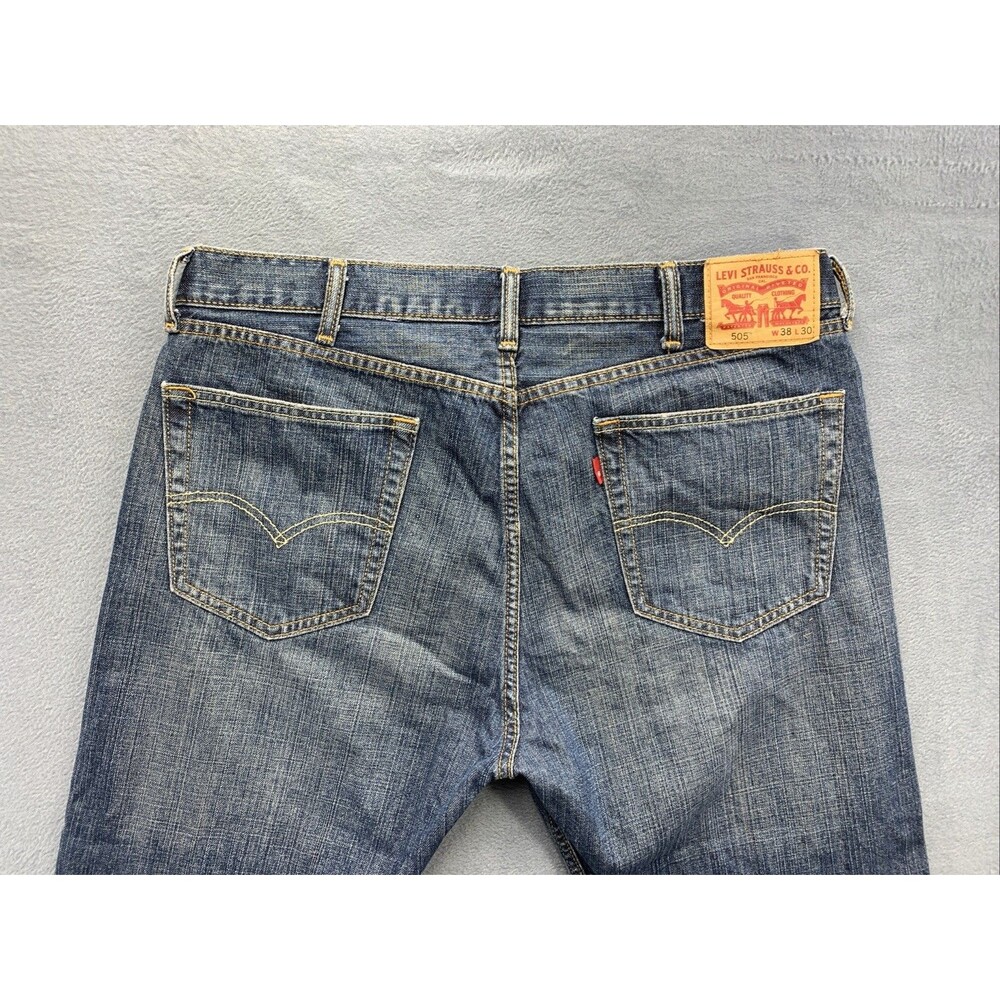 Levi's 505 Denim Jeans Men's Regular Fit Size 38X30 Blue Stretch Dark Wash - Picture 11 of 16